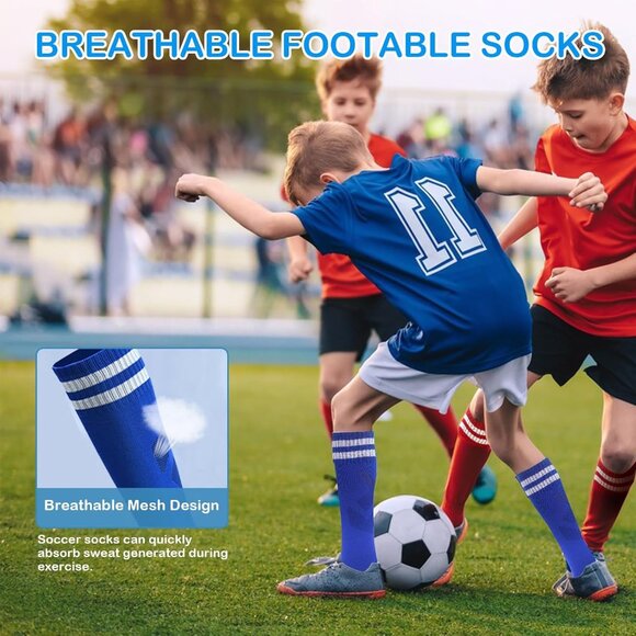 3 Pairs Kids Soccer Socks Striped Knee High Tube Socks Football Uniform Sports S - Picture 5 of 7